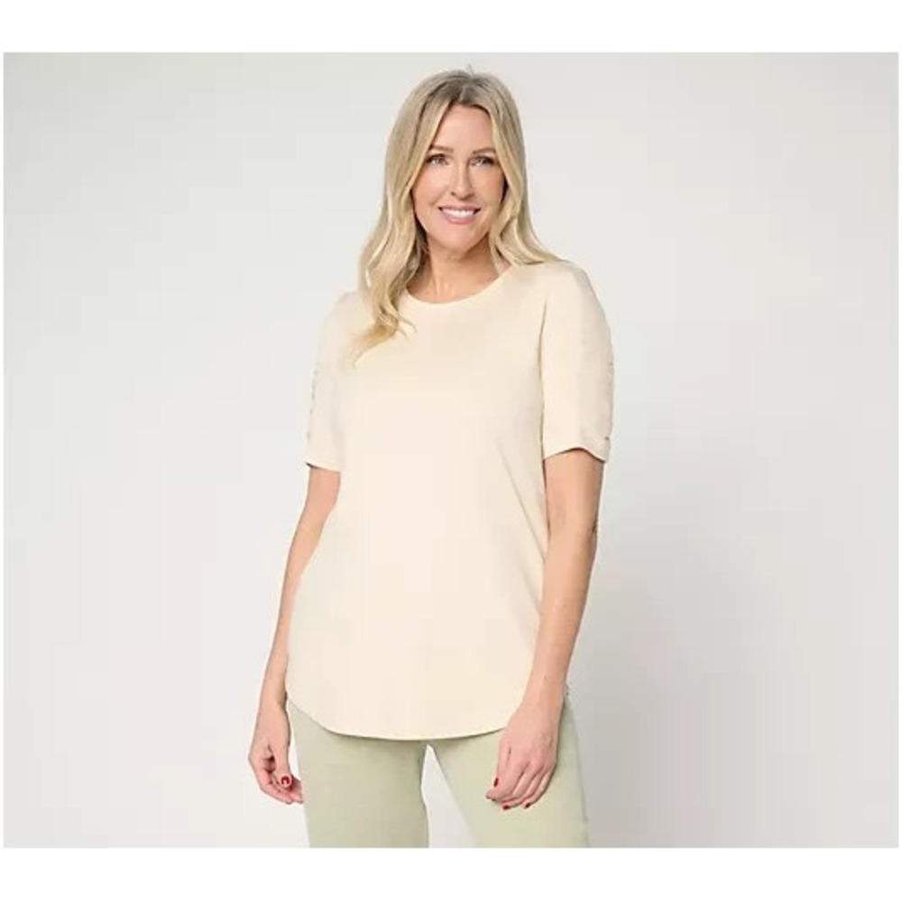 Denim & Co. Active Regular Cool to the Touch Jersey Tunic Heather Natural, 1X